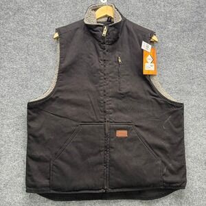 Forge Work Wear Vest Men's L Black Sherpa Lined Canvas Workwear Utility Jacket